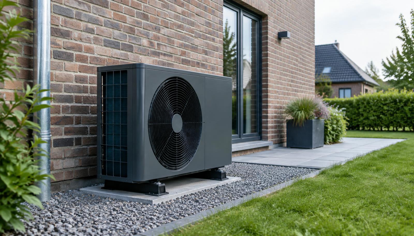 Wärmepumpe an einem Wohnhaus